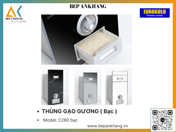 THÙNG GẠO GƯƠNG EUROGOLD C260 bạc - 200mm